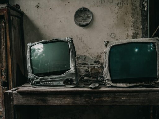 Oude televisie in een jaren 80 woonkamer, symbool voor Nederlandse tv-reclames vroeger