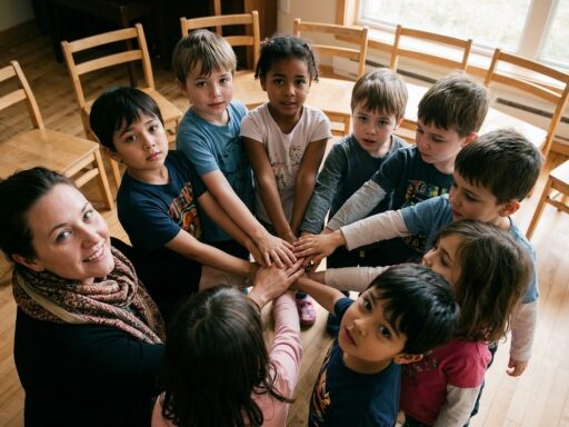 Kinderen in een klaslokaal die enthousiast hun hand opsteken om een vraag te beantwoorden